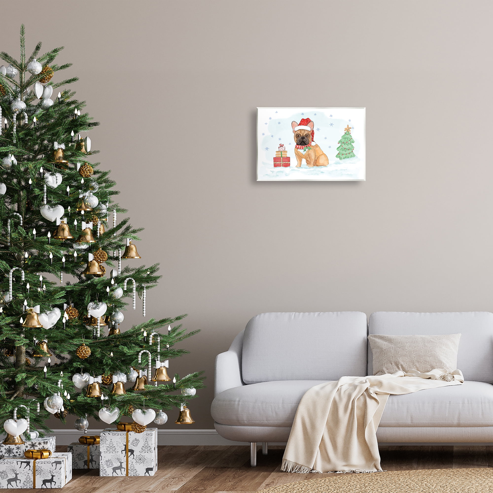 Stupell Industries Holiday Dog in Snow Holiday Painting Unframed Art Prints Wall Art, 19 x 13