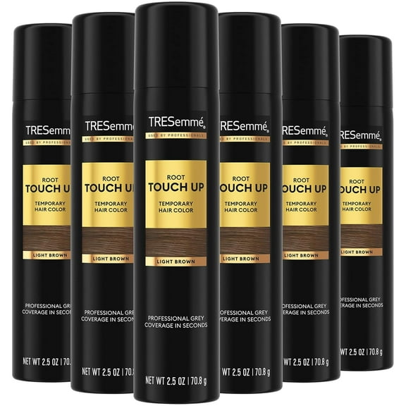 TRESemmé Root Touch Up, Temporary Hair Color Spray, Travel-Size 6-Pack – Light Brown, Professional Grey Hair Coverage in Seconds, 2.5 Oz Ea