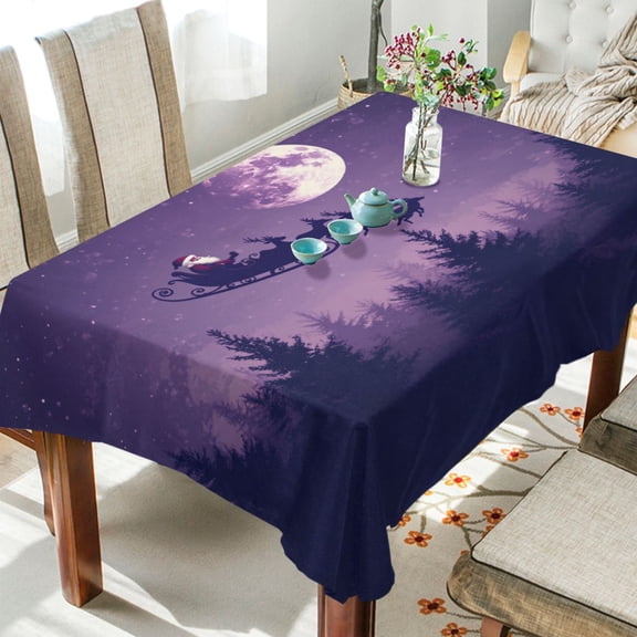 WOBOGO Santa Claus Flying in His Sleigh Square Tablecloth 54×54in Polyester Fabric Tablecloth Washable Dust Resistant Wrinkle Resistant