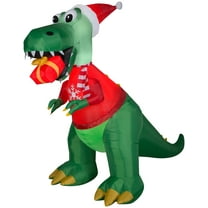 Gemmy Christmas Airblown Inflatable T Rex w/Gift, 7.5 ft Tall, Green