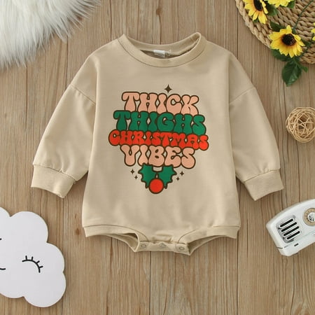 

Baby Girls Bodysuits Christmas Romper Round Neck Long Sleeve Letter Print Jumpsuits