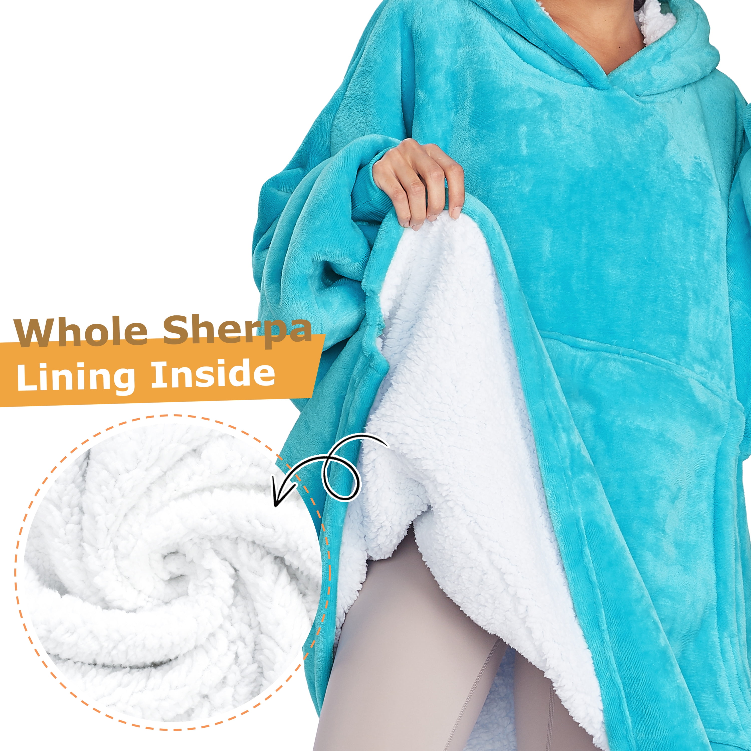 Catalonia Oversized Blanket Hoodie - Sherpa Lined Wearable Pullover, One Size Fits All, Ski Cat Blue, For Adults & Lounging