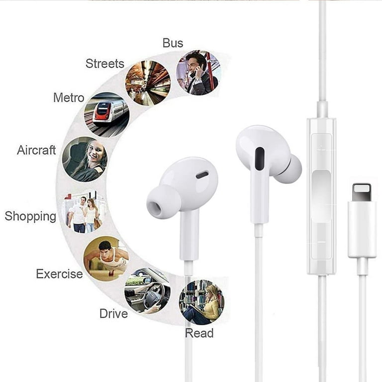 2 Pack-Apple Earbuds with Lightning Connector(Built-in Microphone & Volume  Control) in-Ear Stereo Headphone Headset Compatible with iPhone