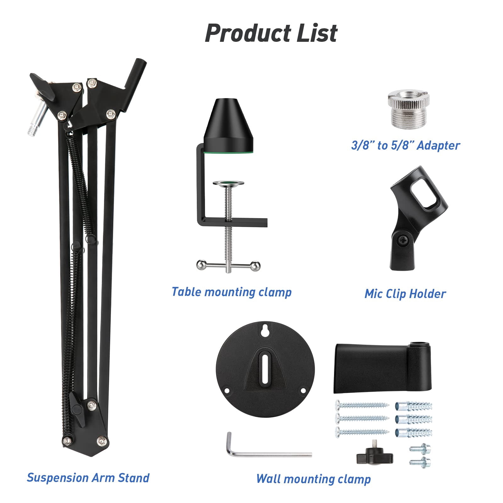YOUSHARES Mic Stand - Microphone Arm with Upgraded Heavy Duty Clamp, Wall Mount and Universal Mic Holder for Blue Yeti / QuadCast ＆ Other Mics