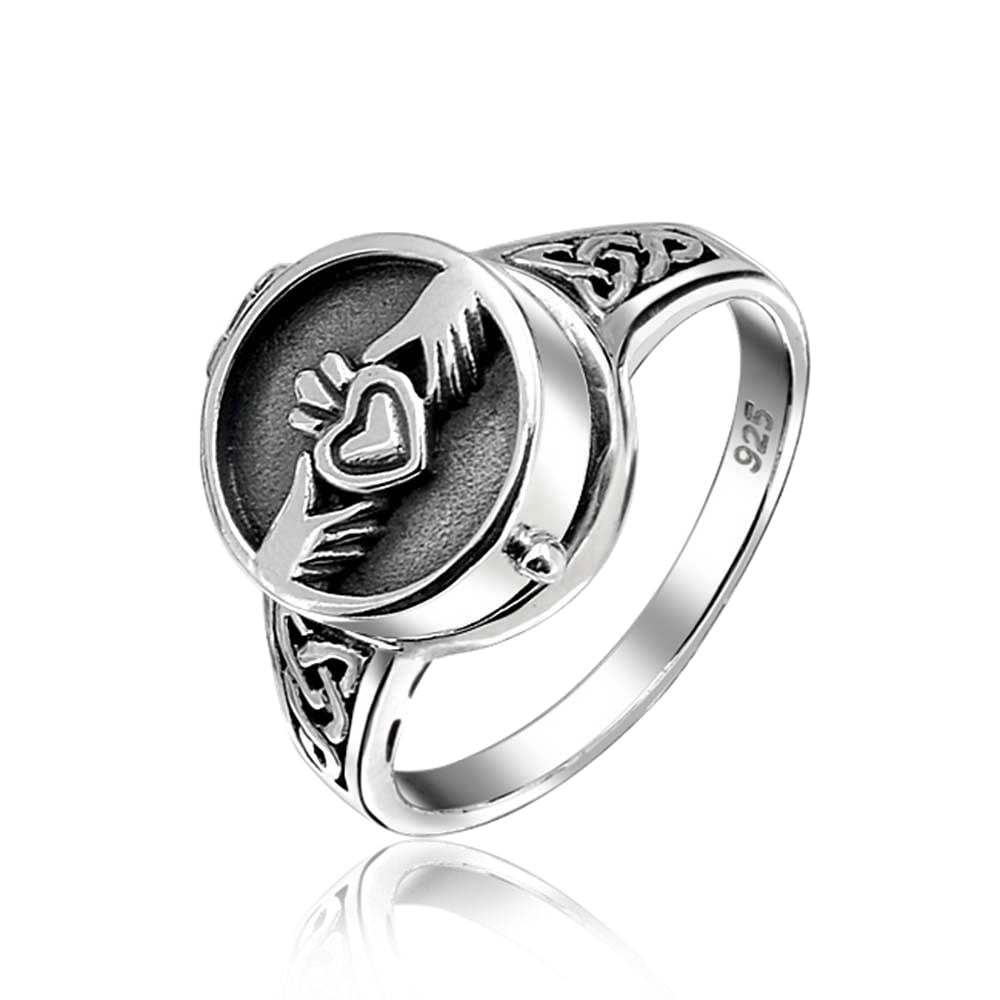 BFF Celtic Irish Friendship Couples Promise Heart Locket Claddagh Ring For Men For Women Oxidized 925 Sterling Silver BFF Celtic Irish Friendship Couples Promise Heart Locket Claddagh Ring For Men For Women Oxidized 925 Sterling Silver