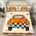 thumbnail image 2 of Manfei Autumn Rustic Pumpkin Queen Sheet Sets,Leopard Print Car Flat Sheet,Orange Brown Beige Queen Fitted Sheet For Teens,Luxury Bedroom Decor,4 Pieces, 2 of 7