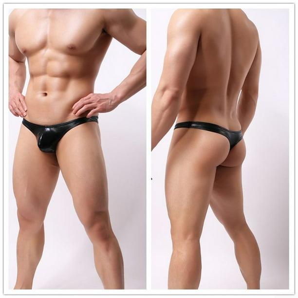 Mens Sexy Knickers Triangle Thongs T-back Underwear Bulge Pouch Wet Look  Briefs 