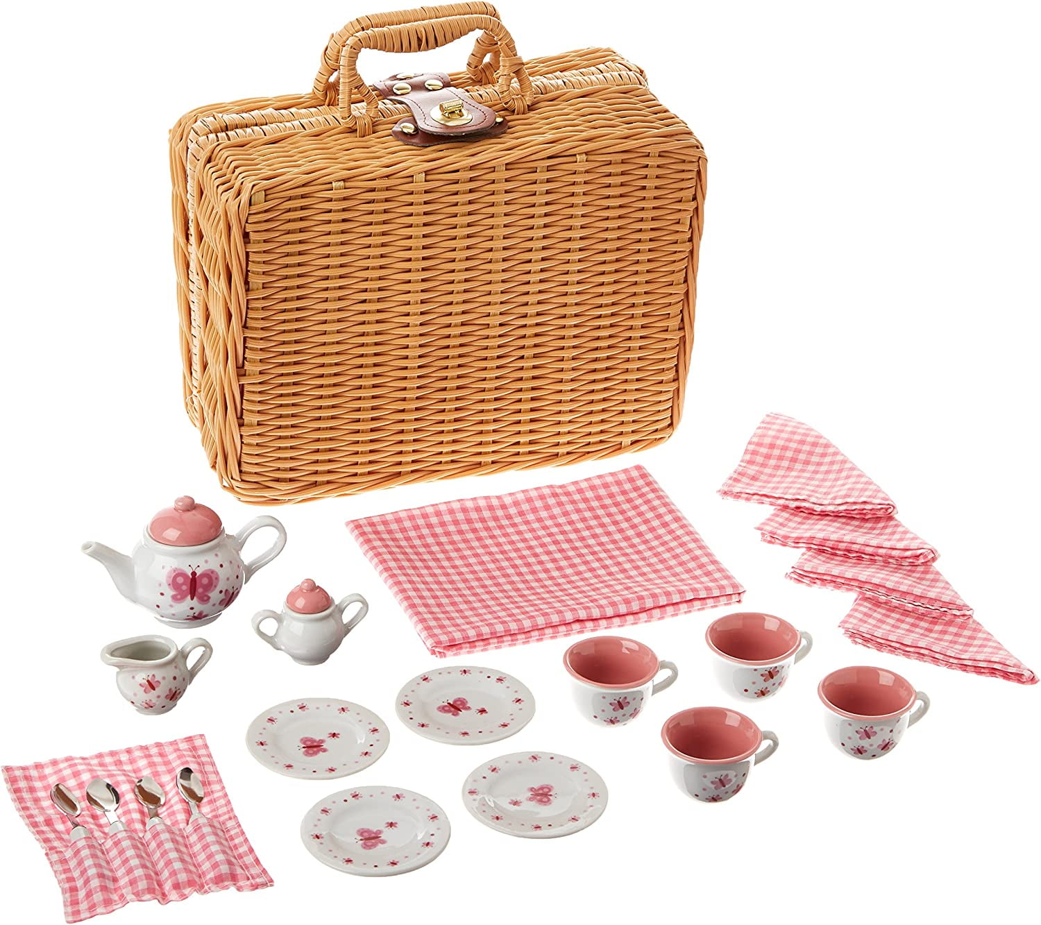 The Magic Toy Shop Play Food Picnic Basket & Tea Set For Kids - 30 Pcs Toy Kitchen Accessories