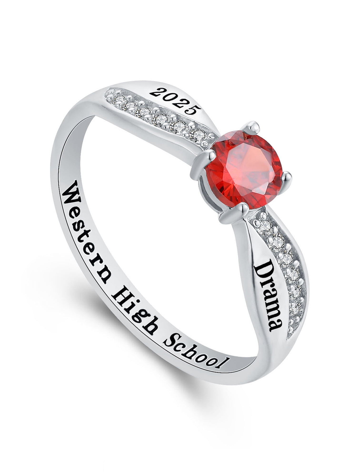 Mementos USA Custom Class Rings Sterling Silver for Women High School and College-Platinum-Dainty