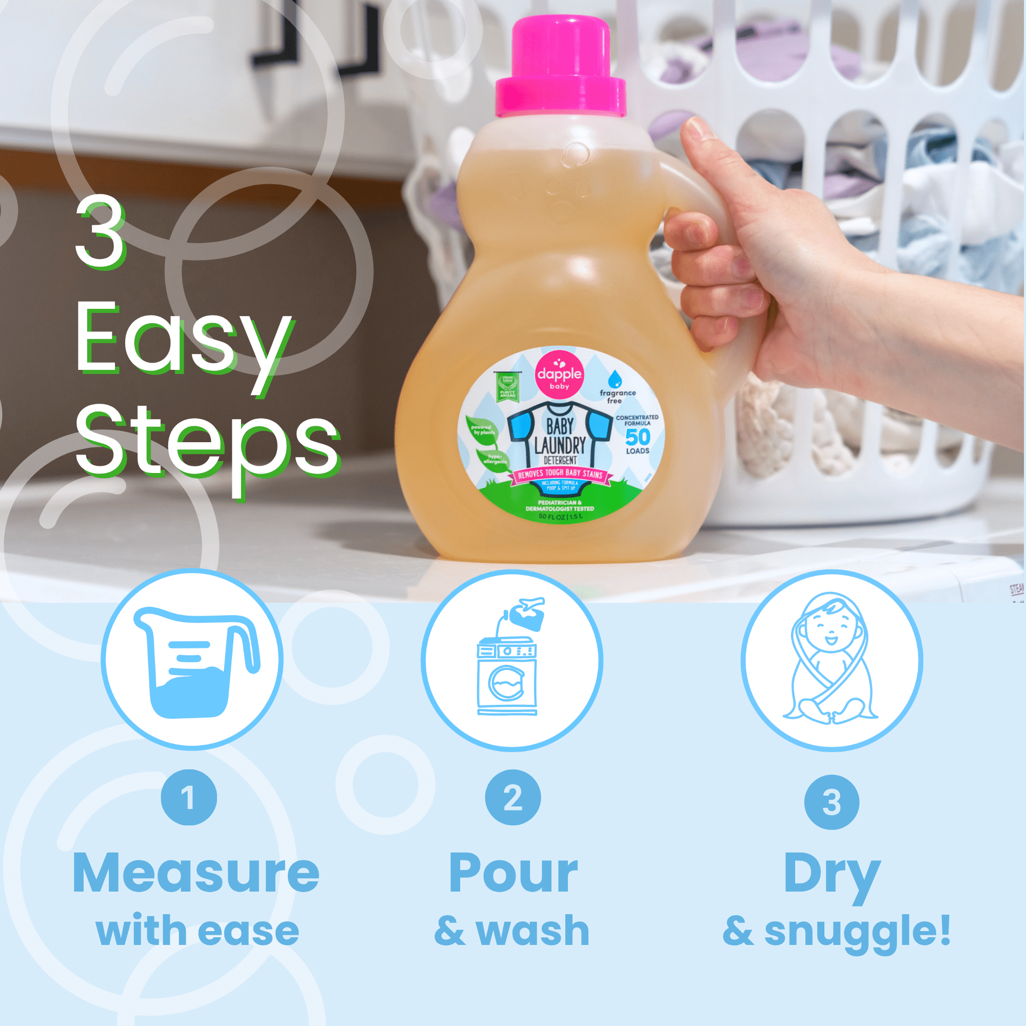 Dapple Baby Laundry Detergent, Fragrance-Free, 50 fl oz Bottle