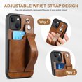 thumbnail image 4 of Feishell for iPhone 14 Plus Wallet Case with Card Credit Slot, Hand Wrist Strap Loop Holder Kickstand, Ring Holder PU Leather Camera Protection Shockproof Solid Color Cover, Brown, 4 of 9