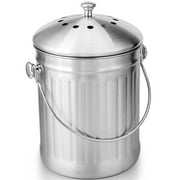 ENLOY Compost Bin, Stainless Steel Indoor Compost Bucket for Kitchen Countertop with Carrying Handle 1.3 Gallon Easy to Clean