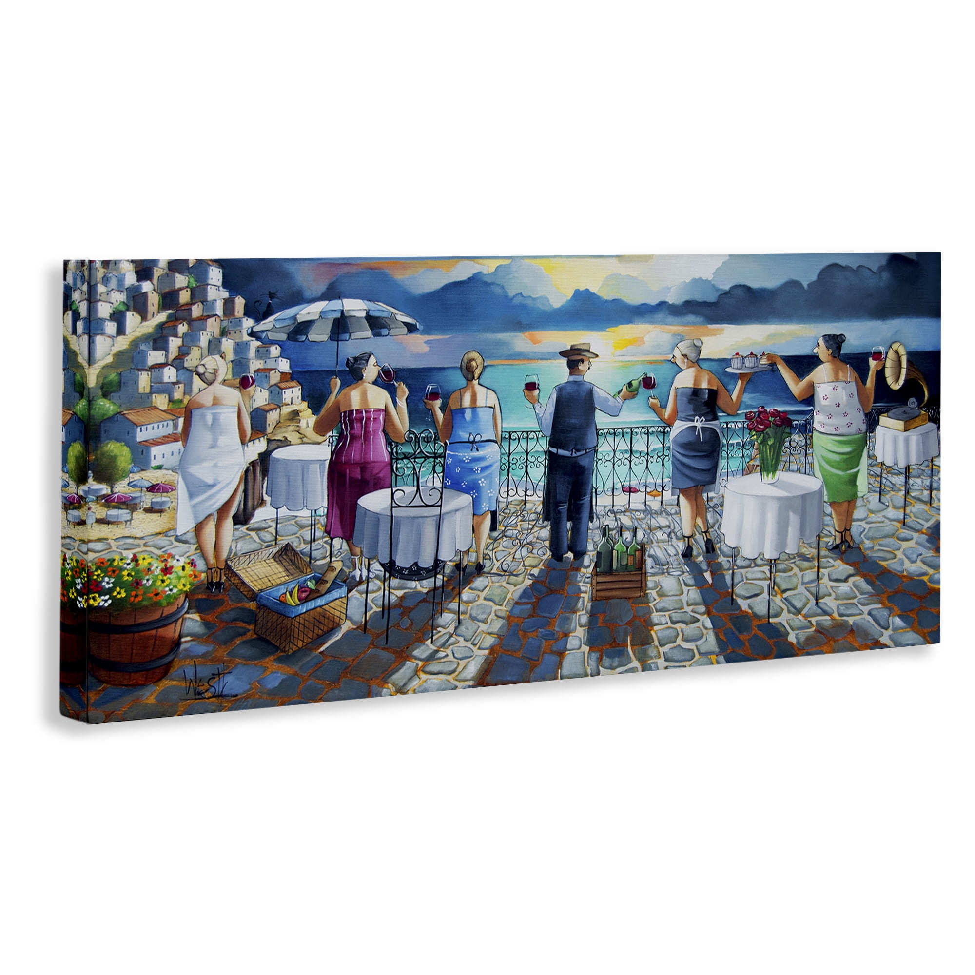 Stupell Industries Villa Sunset View People Painting Wrapped Canvas Art Print Wall Art, 48 x 20