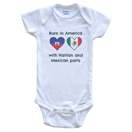 

Born In America With Haitian and Mexican Parts Funny Haiti Mexico Flags One Piece Baby Bodysuit