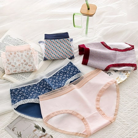 Hurry Up: Women Panties Cotton  Pack de Ropa Interior para Mujer  Milk Silk Breathable Mid Waist Girls Panties Sweet Lace Printed Comfortable Panties SOPATENOR Blue L