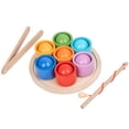 thumbnail image 1 of Bolas de arcoíris en tazas juguetes de aprendizaje preescolar juguete de clasificación de colores de madera portátil, 1 of 9