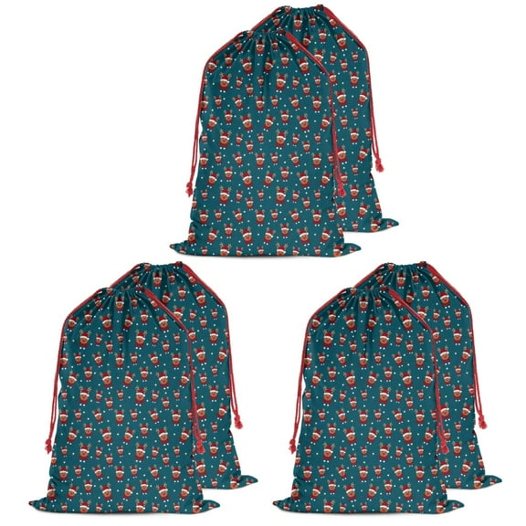Christmas Bags Drawstring,Dark Blue Christmas Reindeer Pattern Large Xmas Christmas Gift Bags,Reusable for Xmas and New Year Party Favors and Supplies,27.6" X 19.7"