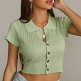 thumbnail image 5 of Fesfesfes Tops for Womem Summer Tops Women Casual Turndown Collar Buttons Short Sleeve Solid Pullover Blouse T-shirt Tops Loose V Neck Loose Blouse Tops, 5 of 8