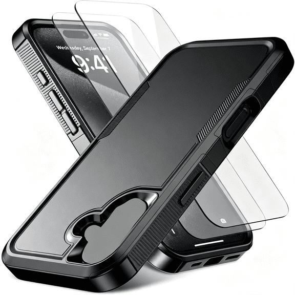 KUMEE for Iphone 16 Case [Shockproof] [Dropproof] [Heavy Duty Protection] [Pocket-Friendly] Slim&Tough Non-Slip Protective Phone Cover with Screen Protector,Black