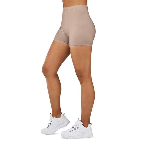 Gilbin Ultra Soft High Waist Yoga Stretch Mini-Bike Shorts for Women-Many Colors-One Size & Plus Size (Beige S-L)
