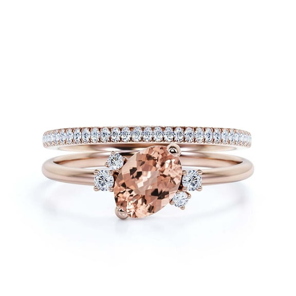 Dazzling Minimalist 2.00 Carat Oval Cut Morganite And Diamond Moissanite Engagement Ring, Wedding Ring, One Matching Band in 10k Solid Rose Gold, Gift For Her, Promise Ring, Anniversary Gift