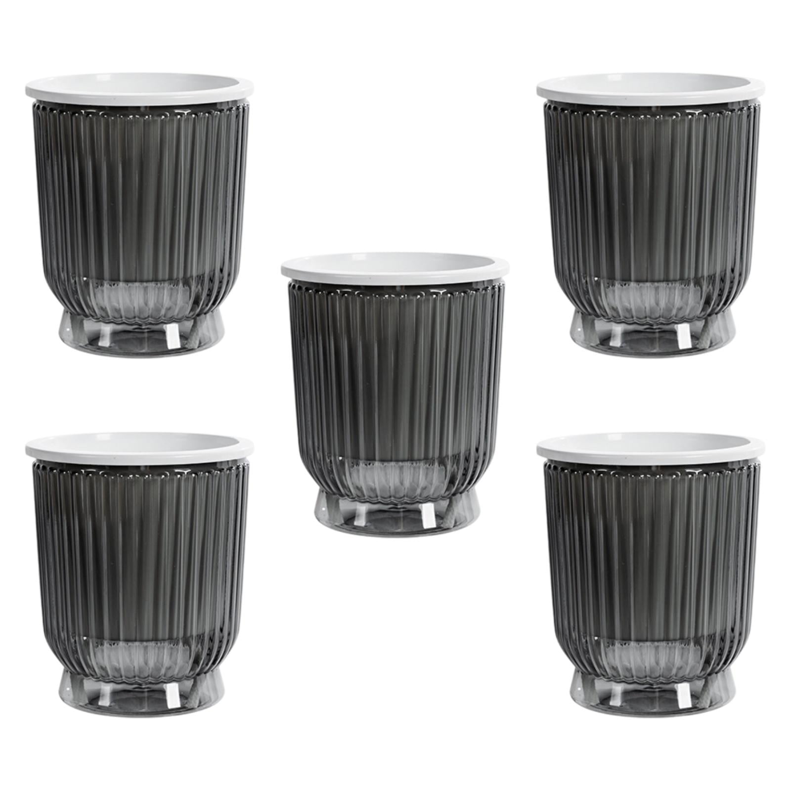 figatia 5 Pieces Self Watering Plant Pots Flower Pots Modern Home Decor Gardening Planters Indoor Outdoor Plants for Restaurant Patio Gray 12x14.5cm