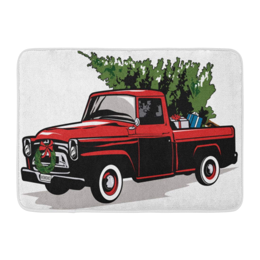 Laddke Red Christmas Holiday Truck Tree Vintage Old Pickup 1950 Doormat Floor Rug Bath Mat 23 6x15 7 Inch Walmart Com Walmart Com