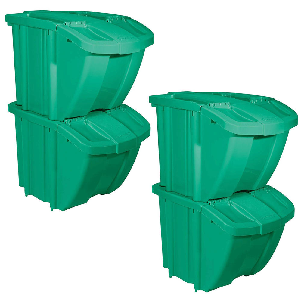 Suncast BH18GRN2 Stackable Recycling Containers with Lids, Green (2 Packs of 2)