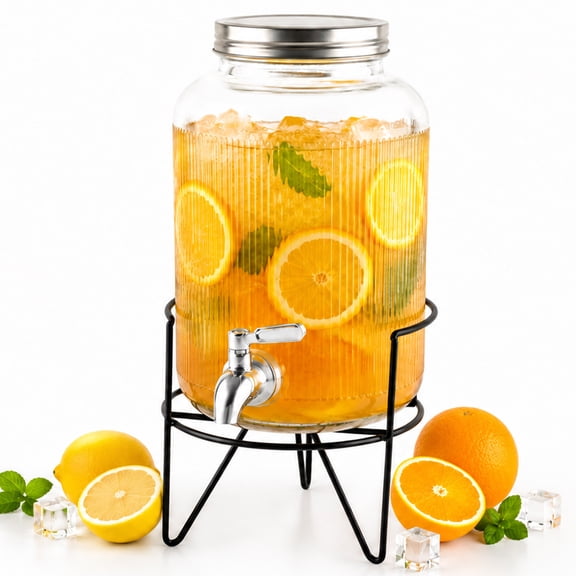 Topsome Drink Dispenser 1 Gallon with Stand, Glass Beverage Dispenser with Leakproof Spigot for Parties, Wide Mouth Water Dispenser for Lemonade, Juice, Tea, Laundry Detergent