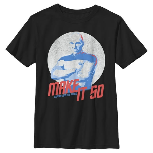 Boy's Star Trek: The Next Generation Captain Jean Luc Picard Make It So  T-Shirt - Black - Large
