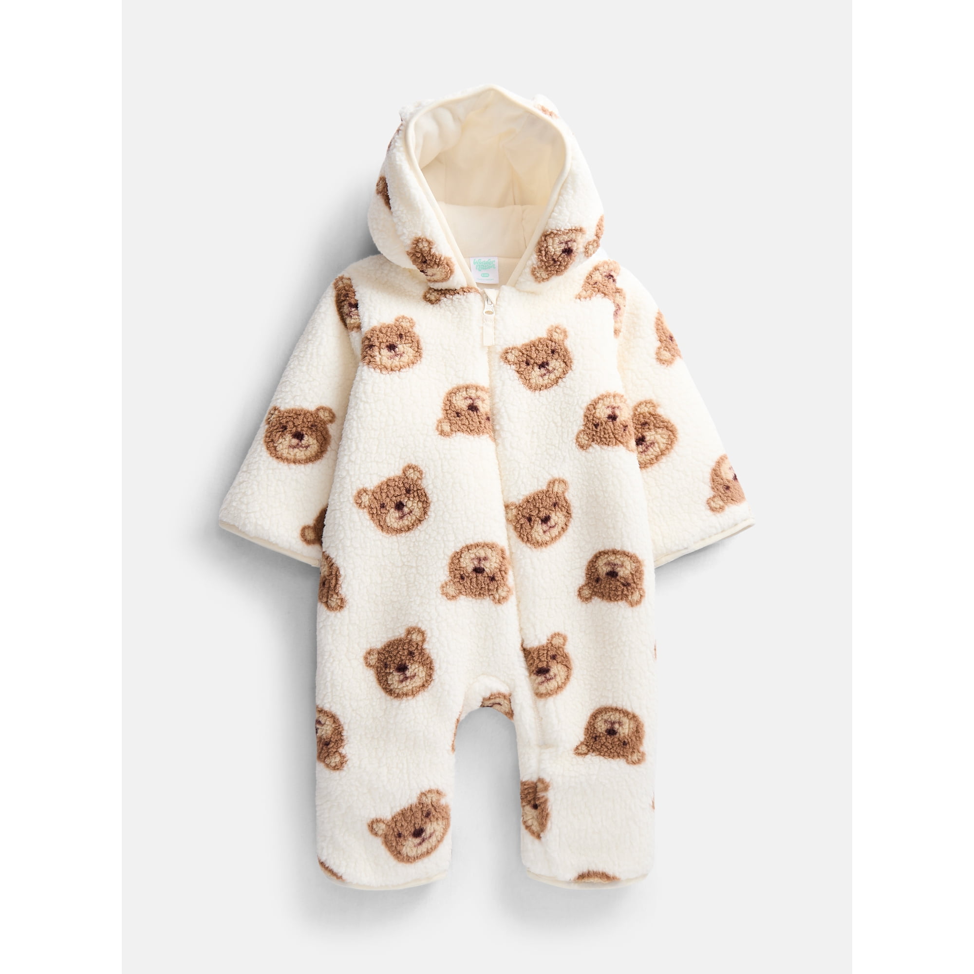 Wonder Nation Baby Teddy Fleece Pram with Hood, Sizes 0M-9M