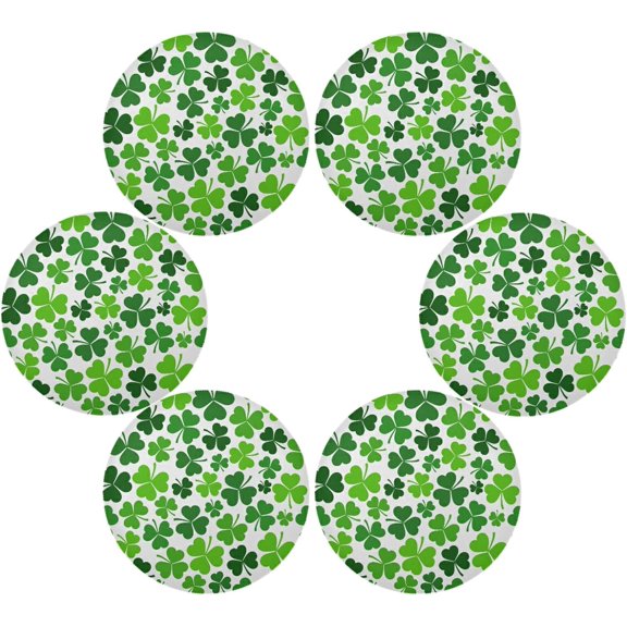 SKYSONIC St. Patrick's Day Lucky Clovers Round Placemats for Dining Table Non-Slip Heat-Resistant Polyester Table Mats Set of 6 Washable Table Mats for Kitchen Dining Table Decoration