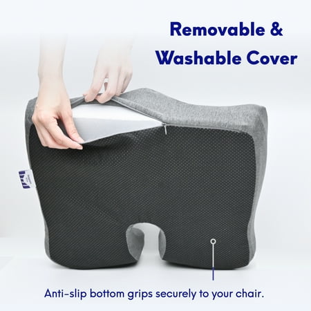 Cushion Lab Patented Pressure Relief Seat Cushion for Long Sitting Hours on Office & Home Chair - Extra-dense Memory Foam for Soft Support. Chair Pad for Hip, Tailbone, Coccyx, Sciatica Relief - Black