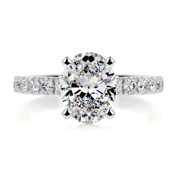 First Jewel Silver 14K White Gold Over Ring - Oval Cut Excellent 2 Ct Diamond Ring For Women's - Solitaire with Accent Diamond Ring - Eternity Band Diamond Ring for Women's - Gift for Women's