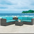 thumbnail image 3 of Costway 8 PCS Wicker Sofa Rattan Furniture Set Patio Furniture w/ Storage Table Turquoise, 3 of 10