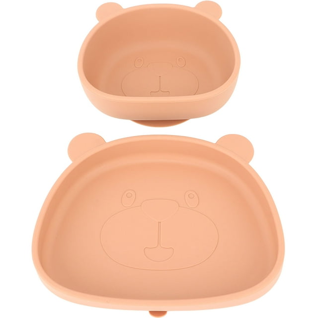 Plato Infantil Con Succión, Plato De Tazón De Cuchara De Horquilla Dibujos Animados 3 Piezas De Silicona Para Bebés Para Niños Para Casa