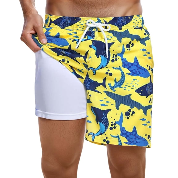 JAJAHO Mens Swim Trunks 2 In 1 Beach Shorts With Liner Bathing Suit Drawstring Shorts With Pockets Versatile Swimwear