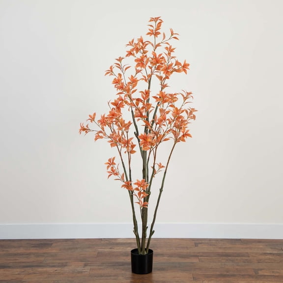 Nearly Natural Potted Pieris Artificial Tree - 6' - Burnt Orange