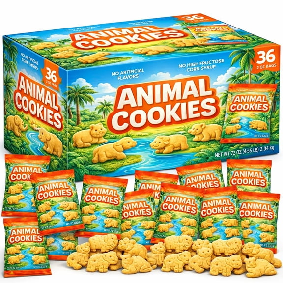 Animal Crackers Cookies 36 Individually Wrapped Snack Bulk Pack 2 oz Each Bags Kids Lunch Boxes Grab Go After School Treat Party Office Pantry Favorite