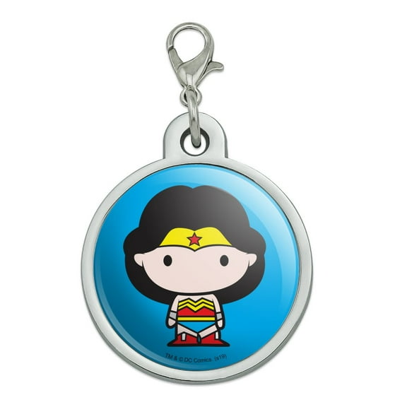 Wonder Woman Cute Chibi Character Chrome Plated Metal Pet Dog Cat ID Tag