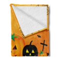 thumbnail image 2 of Halloween Soft Flannel Fleece Blanket, Spooky Carved Jack o' Lantern and Full Moon Bats and Grave Lake October Theme, Cozy Plush for Indoor and Outdoor Use, 50" x 70", Orange Black, by Ambesonne, 2 of 5