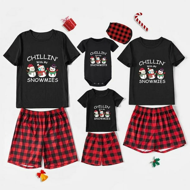 Pijamas familiares a juego de Navidad, diseño exclusivo de Chillin con My 3 Snowmies, conjunto de pijamas negros