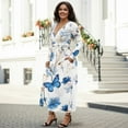 thumbnail image 3 of FKELYI Blue Butterfly Flower Print Long Sleeve Maxi Dress for Women V-Neck Soft Casual Dress Flowy A-Line Dresses with Side Pockets for Party Wedding, XL, 3 of 6