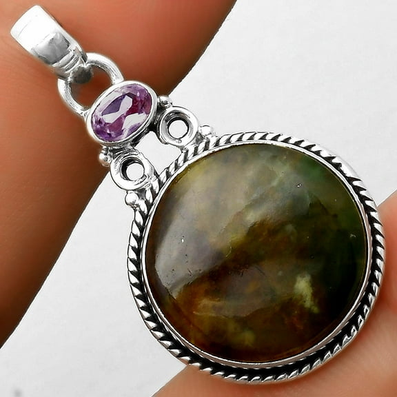 Natural Chrome Chalcedony & Amethyst 925 Sterling Silver Pendant Jewelry P-1282 SDP113087