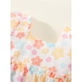 thumbnail image 4 of Infant Girl Dresses, Short Sleeve Square Neck Floral Print Ruffled Princess A-Lined Party High Waist Dress, 4 of 8