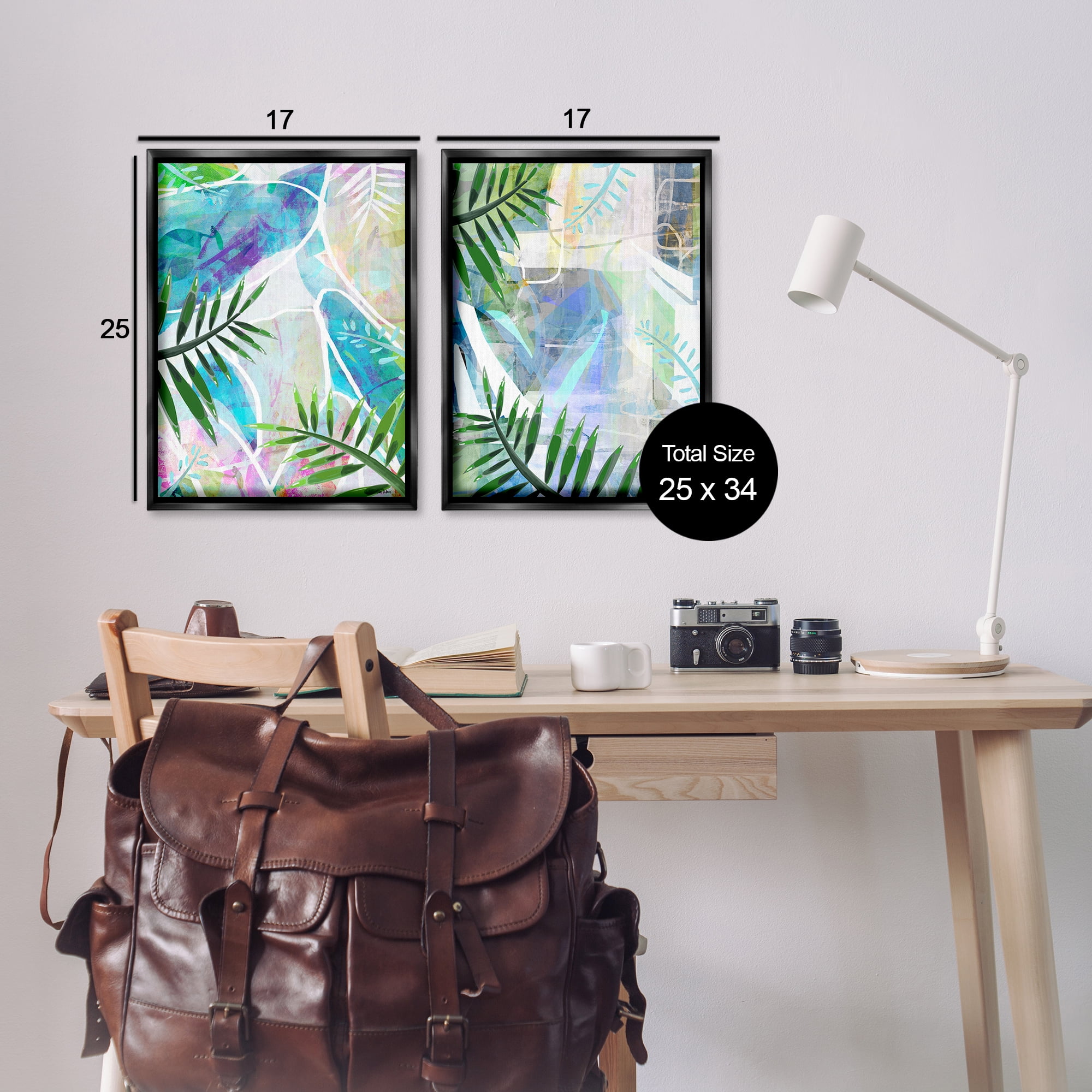 Stupell Industries Abstract Pastel Palm Shapes Plants & Flowers Painting Black Floater Framed Canvas Art Print Wall Art, 17 x 25, Set of 2