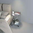 thumbnail image 5 of Round Coffee Table with Wheels 2-Tier Movable Side Tables Silver Metal Detachable Bedside Nightstand for Bedroom Living Room End Tables Next To Sofa (Silver Gray), 5 of 10