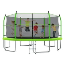 EUROCO 16FT Trampoline with Enclosure Net and Ladder for Backyard, 16' Round Outdoor Trampoline for Kids and Adults