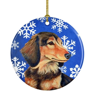 Carolines Treasures LH9301-CO1 Dachshund Winter Snowflakes Holiday Ceramic Ornament 3 in multicolor
