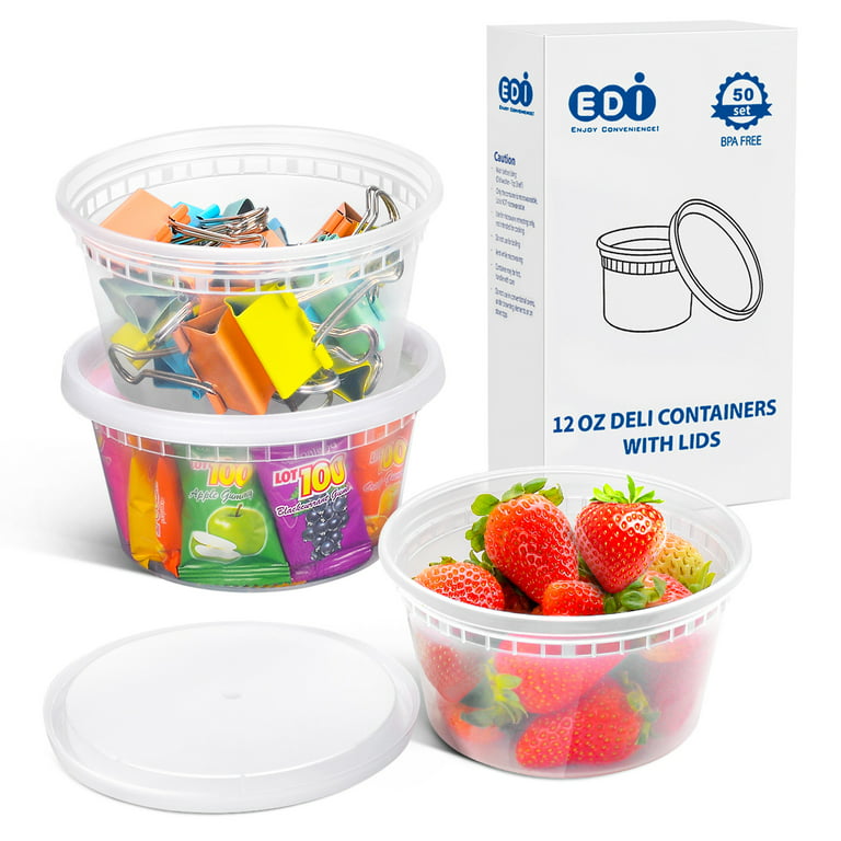 Edi 50 Sets Plastic Food Storage Plastic Containers with Lids (12 oz)